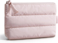 BAGSMART Small Makeup Bag, Machine Washable Puffy Cosmetic Pouch, Pink