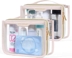 BAGSMART Clear Toiletry Bag for Travel, TSA Approved, 2-Pack, Pink | Makeup Cosmetic Pouch Bag for Women, Quart Size Compliant Bag Organizer for Travel Essentials