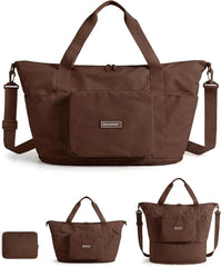 BAGSMART Foldable Travel Bag, 37L Expandable Personal Item Bag, Chocolate