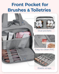 BAGSMART Travel Toiletry Bag, Lightweight Large Wide-open Travel Bag for Women, Puffy Cosmetic Makeup Bag Organizer with Handle for Accessories,Essentials, Toiletries, Grey