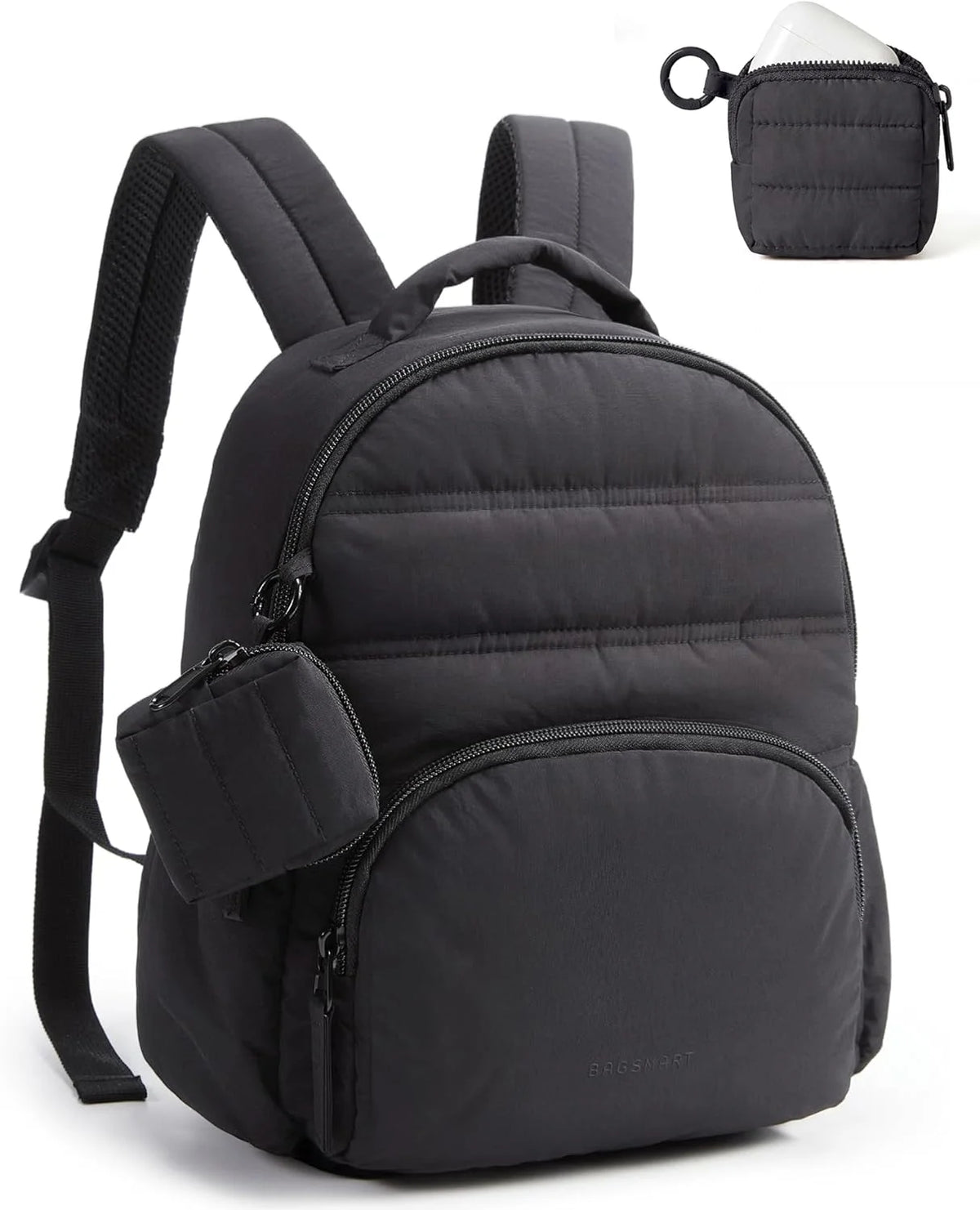BAGSMART Small Backpacks for Women, Puffer Mini Backpack Purse with Pouch