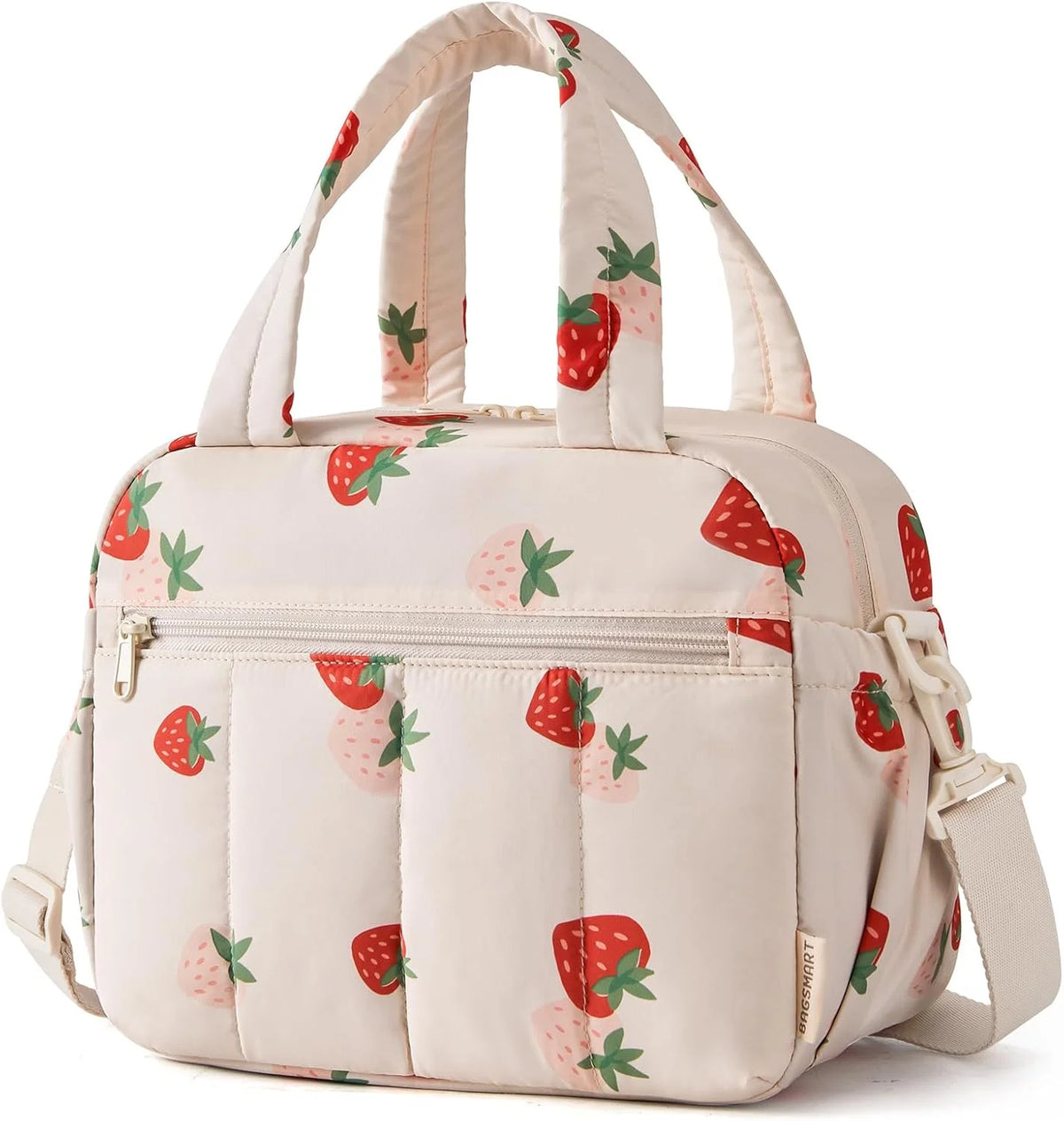BAGSMART Strawberry Puffy Lunch Bag for Women Insulated Lightweight Carrier