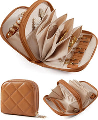 BAGSMART Travel Jewelry Case, Leather 2-Zip for Rings Necklaces