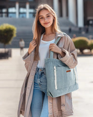 BAGSMART Women's Zippered Tote Bag Lightweight Denim Shoulder Bag