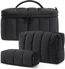 BAGSMART Travel Makeup Bag Set, 3 Pc Puffy Cosmetic Pouch, Black