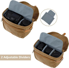 BAGSMART Canvas Crossbody Camera Bag with Rain Cover for Women Men, Khaki