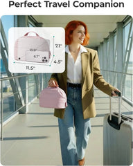 BAGSMART Travel Makeup Bag, Fold-Down Cosmetic Pouch for Women, Pink