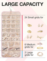 BAGSMART Hanging Jewelry Organizer Necklace/Earring/Ring 2-Sided L Pink