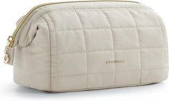 BAGSMART Makeup Bag Travel Toiletry Bag, Wide-open Zipper Pouch, Beige