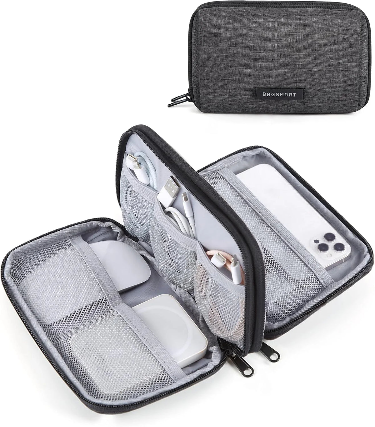BAGSMART Electronics Travel Organizer for Cords, Zipper Pouch, Black
