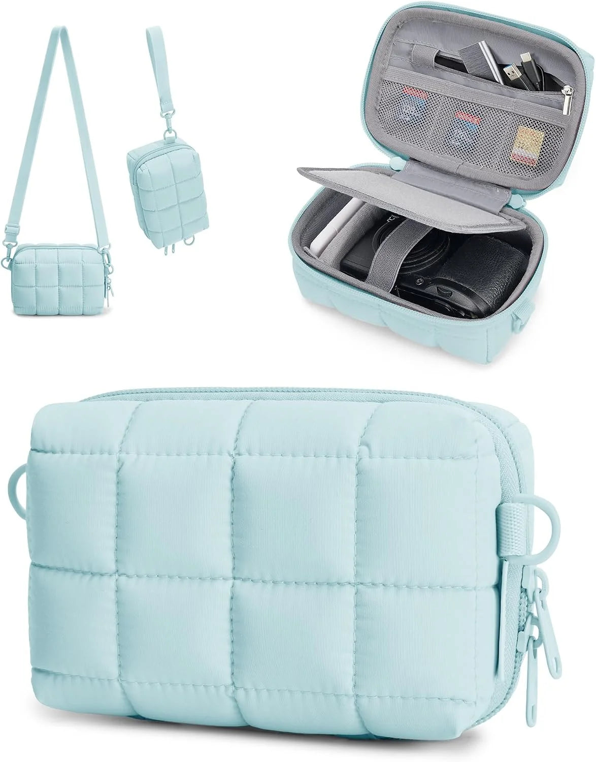 BAGSMART Small Puffy Digital Camera Case, Water-repellent, Light blue