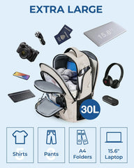 BAGSMART Unisex Laptop Backpack, 15.6-inch Anti-Theft, Water Resistant, with USB Charger Hole, Beige