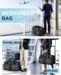 Gym Bag, BAGSMART Duffle Bag for Travel Duffel Bag, Carry on Weekender Overnight Bag with Trolley Sleeve, Personal Item Travel Bag, Sports Gym Tote Bag, Shoe Bag-Blck Grey
