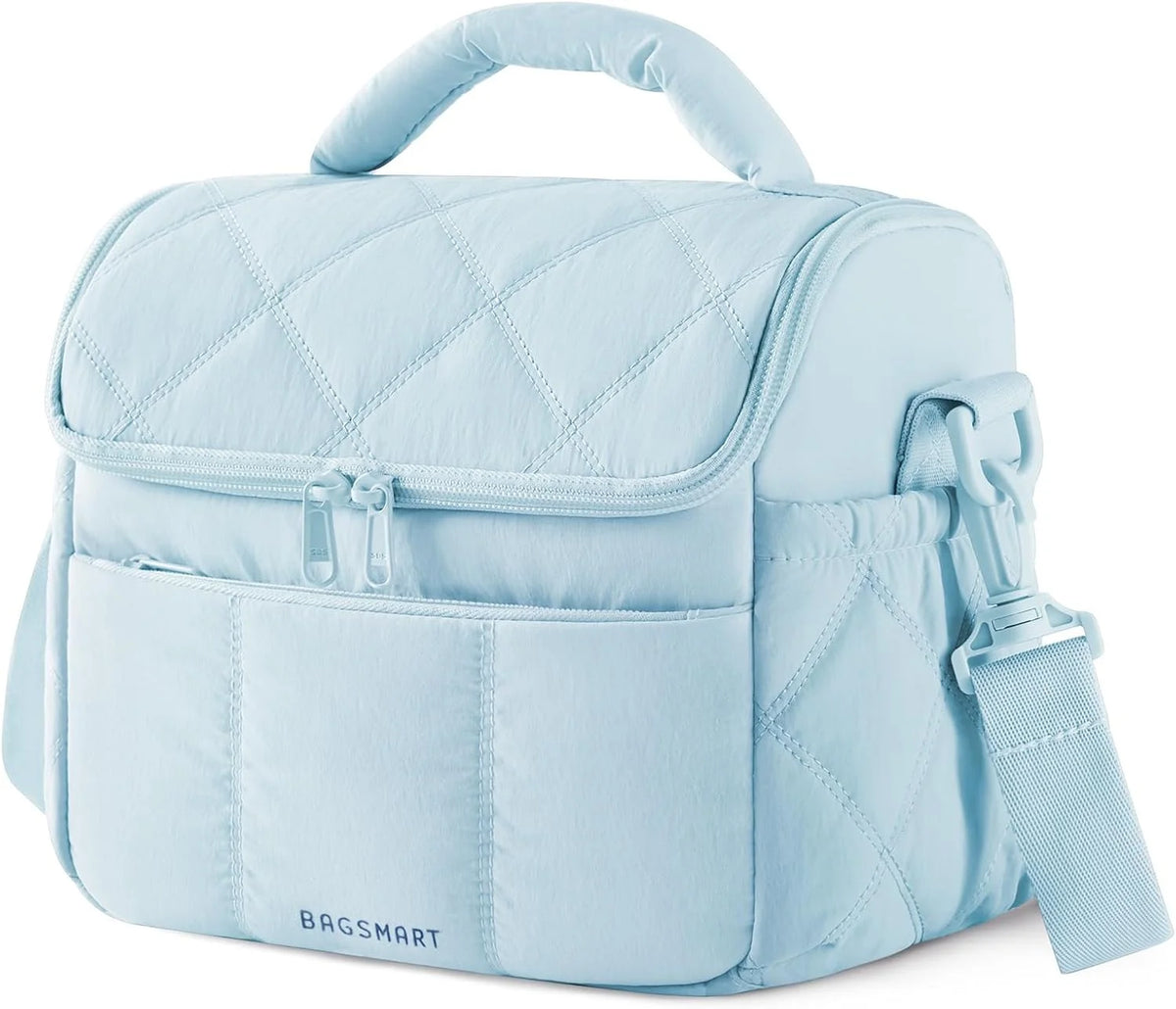 BAGSMART Insulated Lunch Bags for Women, Cute Quilted Lunch Box, Light Blue