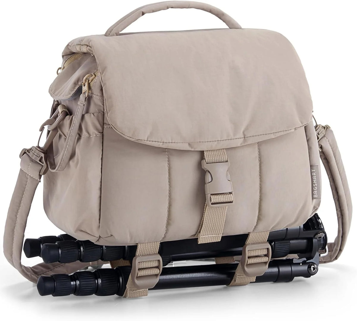 BAGSMART Small Camera Bag, DSLR Camera Case for Camera Lens & Accessories, Ultra-Light Compact Crossbody Camcorder Bags with Rain Cover/Tripod Straps, Camel