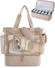 BAGSMART Beach Bag for Women, Mesh Tote Bags with Zipper, Sandproof Vacation Essentials with Cooler for Swim Cruise Pool
