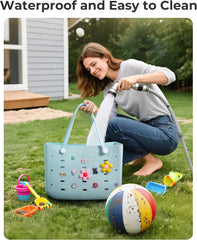 BAGSMART Beach Bag for Women, Water-resistant Rubber Tote Bag, Sandproof Vacation Essentials for Summer Swim Cruise Pool