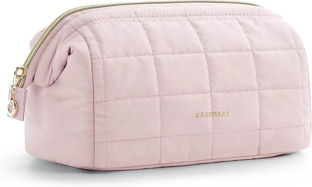 BAGSMART Makeup Bag Travel Toiletry Bag, Wide-open Zipper Pouch, Pink