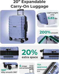 BAGSMART Carry-On Luggage 20" Expandable Spinner 22x14x9,Slate Blue