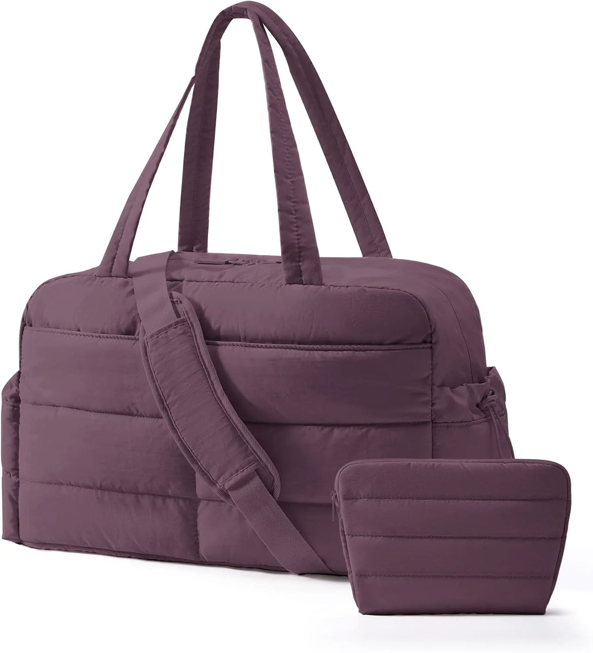 BAGSMART Gym Bag for Women, 2-PC Puffer Travel Duffle Bag Carry On Tote Bag