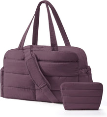 BAGSMART Gym Bag for Women, 2-PC Puffer Travel Duffle Bag Carry On Tote Bag