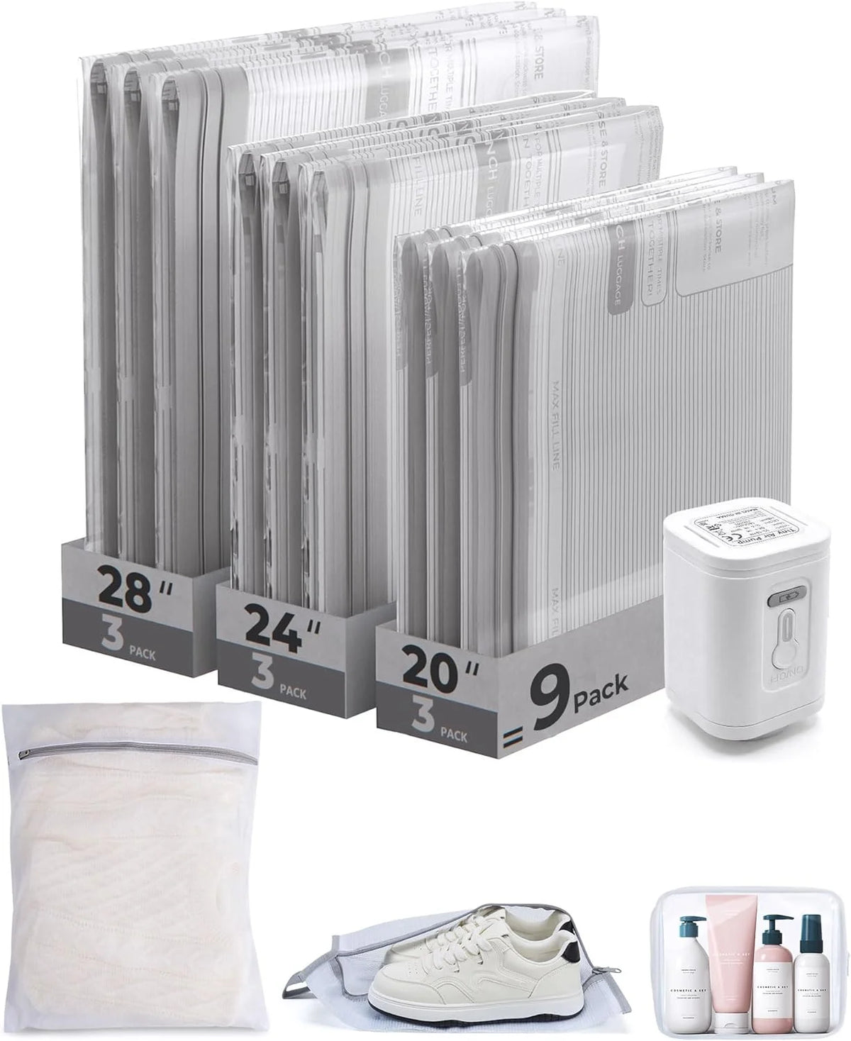 BAGSMART Travel Vacuum Bags with Rechargeable Electric Pump, 12PC Kit