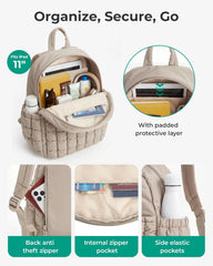 BAGSMART Mini Backpacks for Women, Puffy Checkered Quilted with Pouch