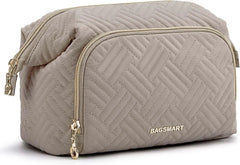 BAGSMART Travel Makeup Bag, Cosmetic Bag Small Make Up Organizer Case,Wide-open Pouch for Women Purse for Toiletries Accessories Brushes,Large Tranquil Gray