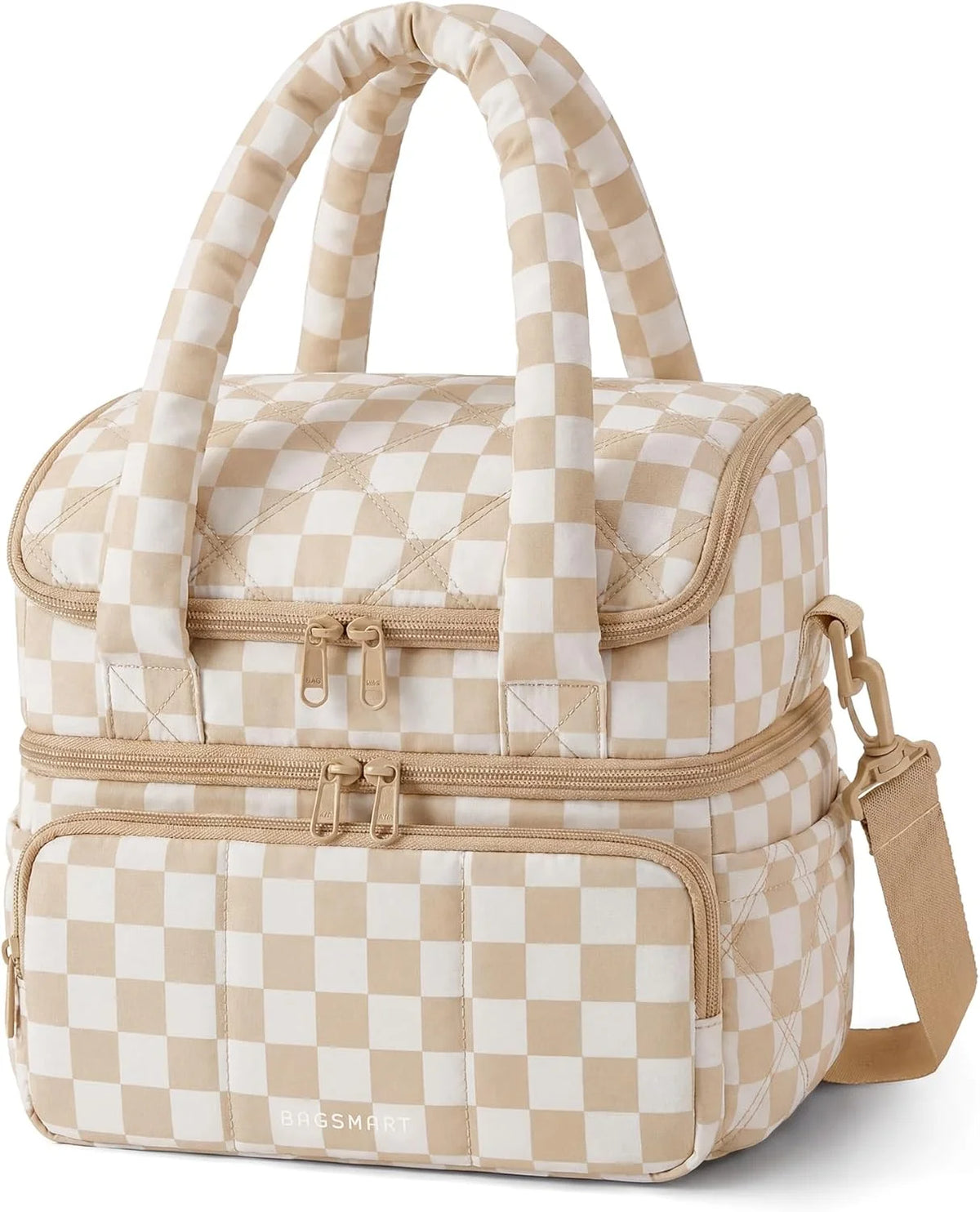 BAGSMART Lunch Bag Women, Double Deck Insulated Lunch Box, Checkerboard