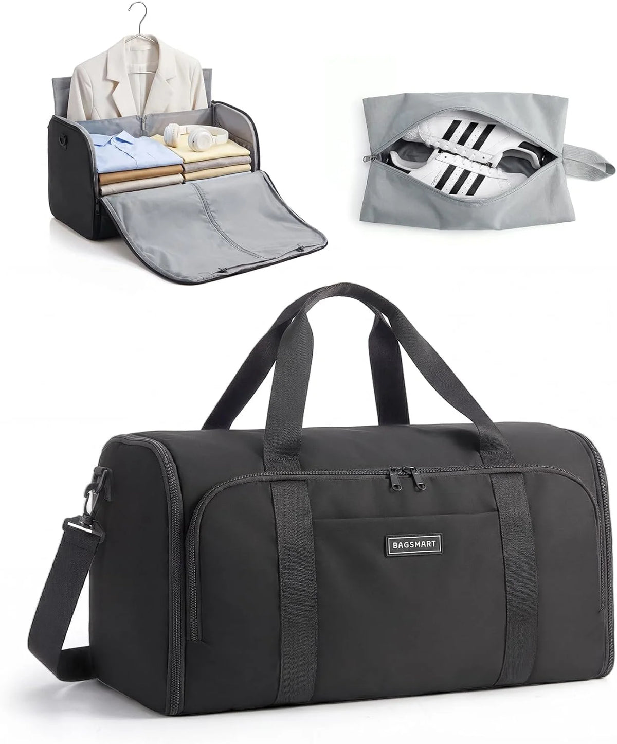 BAGSMART 2-in-1 Garment Duffle Bag with with Shoes Bag, Black