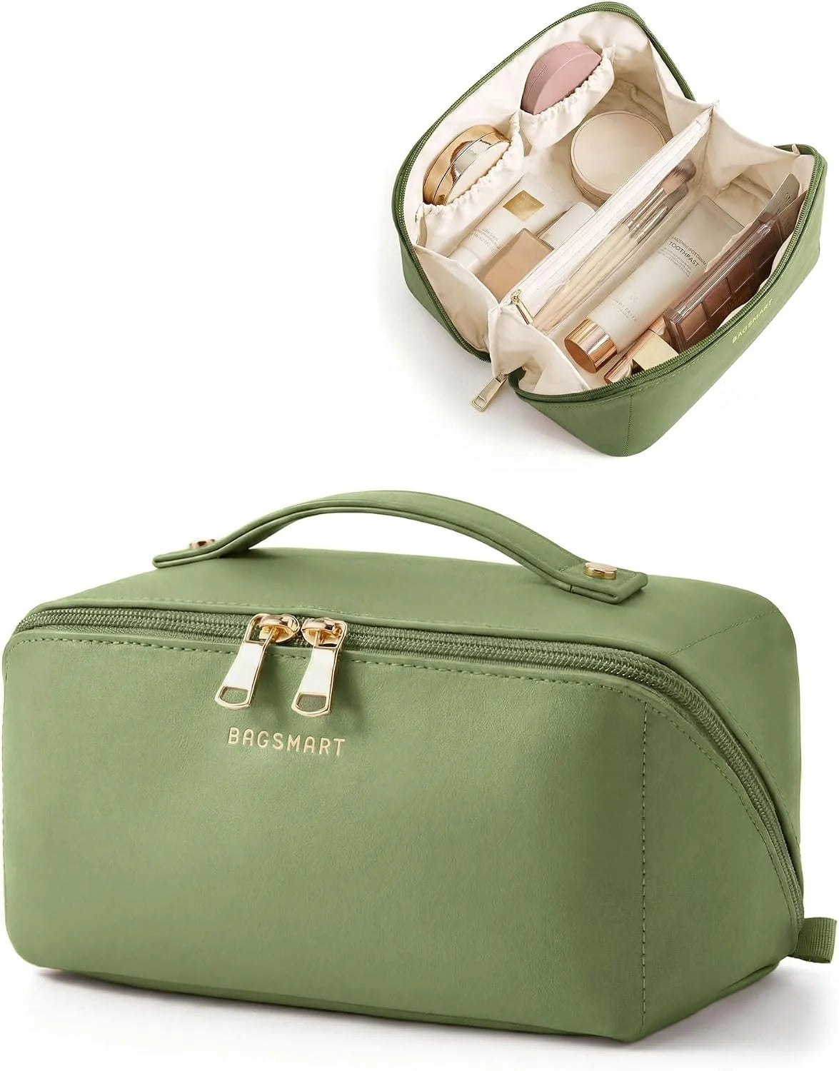 BAGSMART Makeup Bag Travel Cosmetic Bag,Women Toiletry Case, Dark Green
