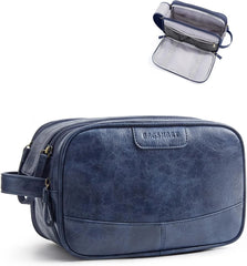 BAGSMART Large Toiletry Bag for Men, PU Leather Water Resistant, Navy Blue
