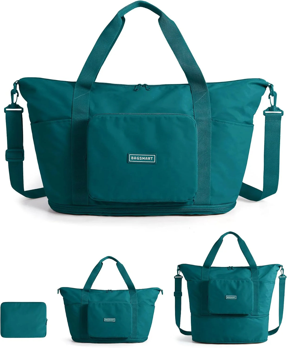 BAGSMART Foldable Travel Bag, 37L Expandable Personal Item Bag, Teal