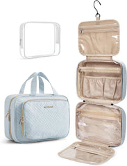 BAGSMART Toiletry Bag Hanging Travel Makeup Organizer with TSA Approved Transparent Cosmetic Bag Makeup Bag for Full Sized Toiletries, Large-Light Blue