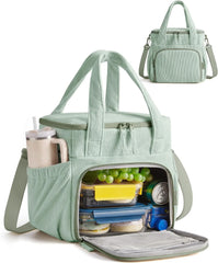 BAGSMART Corduroy Large Lunch Bag Women 14L Double Deck Insulated Lunch Box