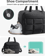 BAGSMART Gym Bag for Women, Carry on Travel Duffel Bag, Water-resistant Weekender with Shoe Compartment for Gym Travel Work, Black, Medium