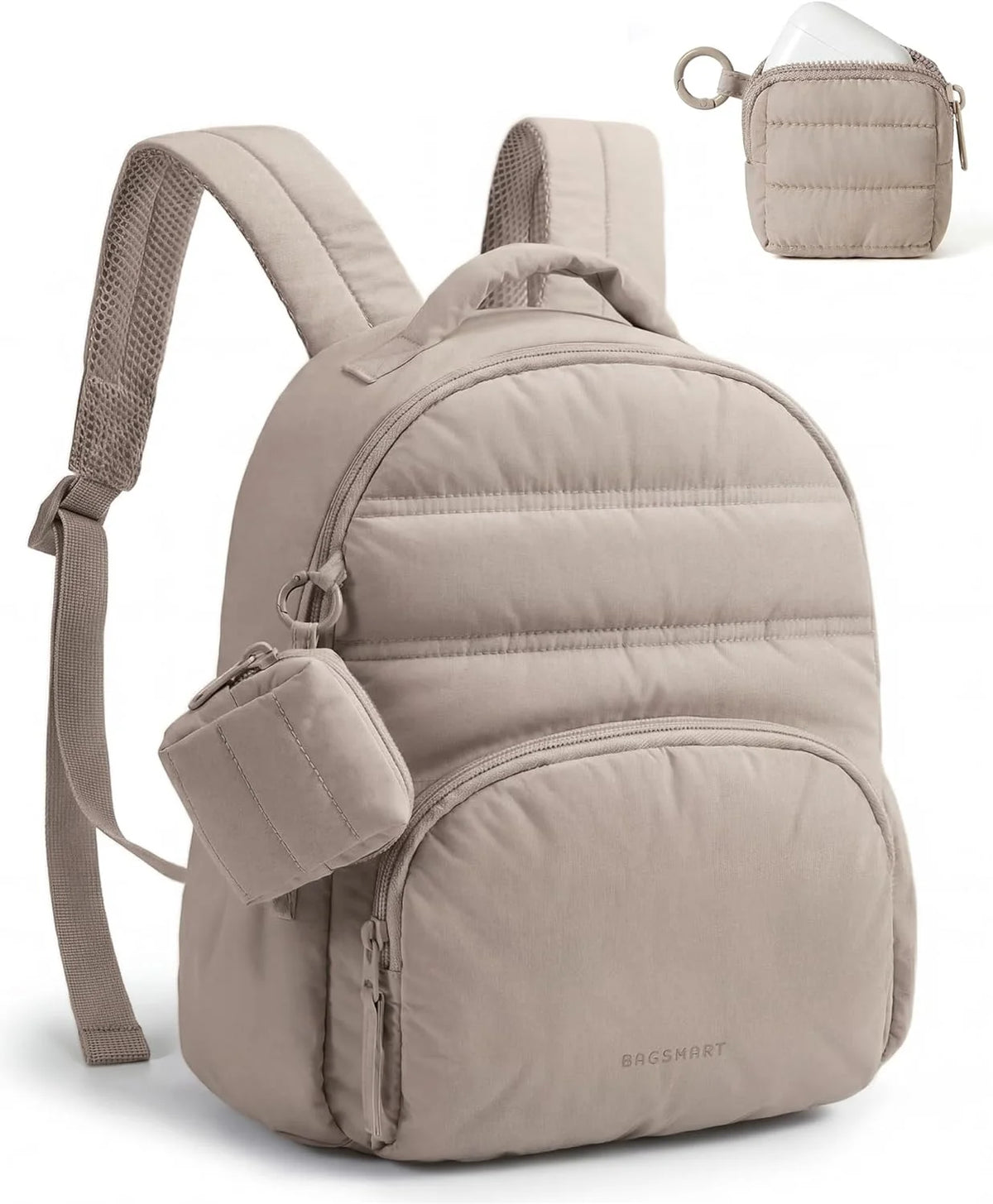 BAGSMART Small Backpacks for Women, Puffer Mini Backpack Purse with Pouch