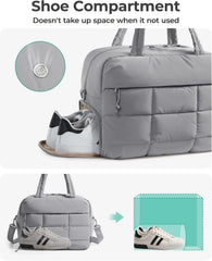 BAGSMART Gym Bag for Women, Carry on Travel Duffel Bag, Water-resistant Weekender with Shoe Compartment for Gym Travel Work, Grey, Medium