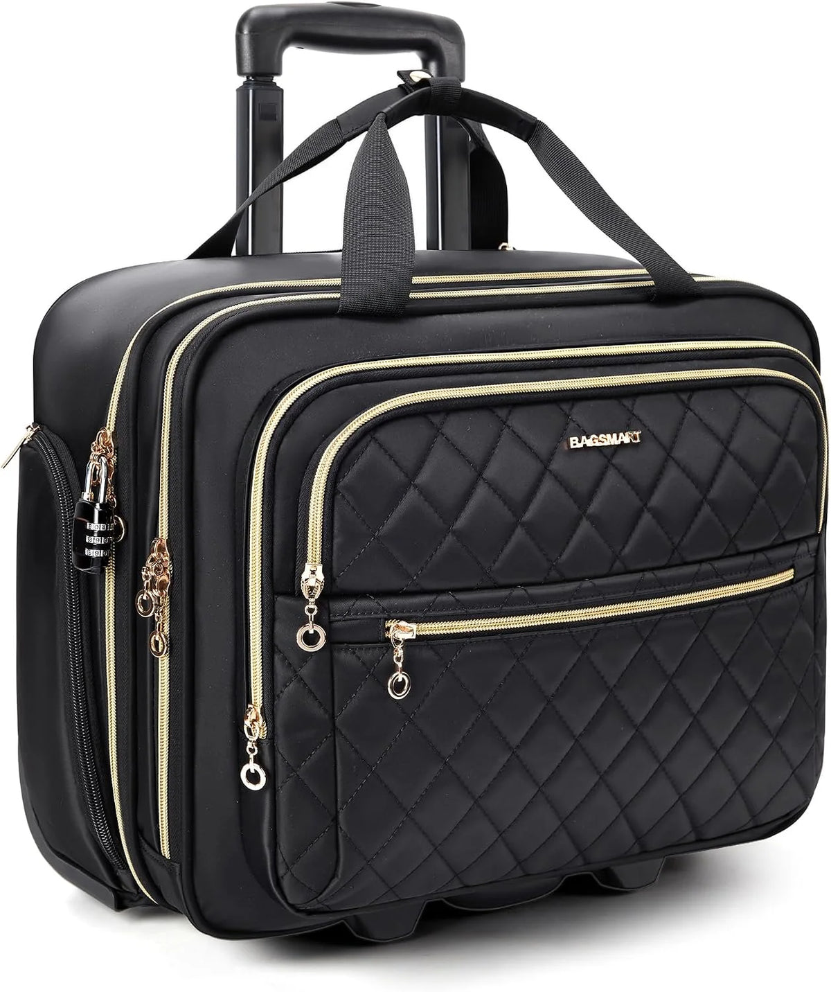 BAGSMART Women's Rolling Laptop Bag for 15.6 Inch Laptop, Black