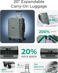 BAGSMART Carry-On Luggage 20" Expandable Spinner 22x14x9,Olive