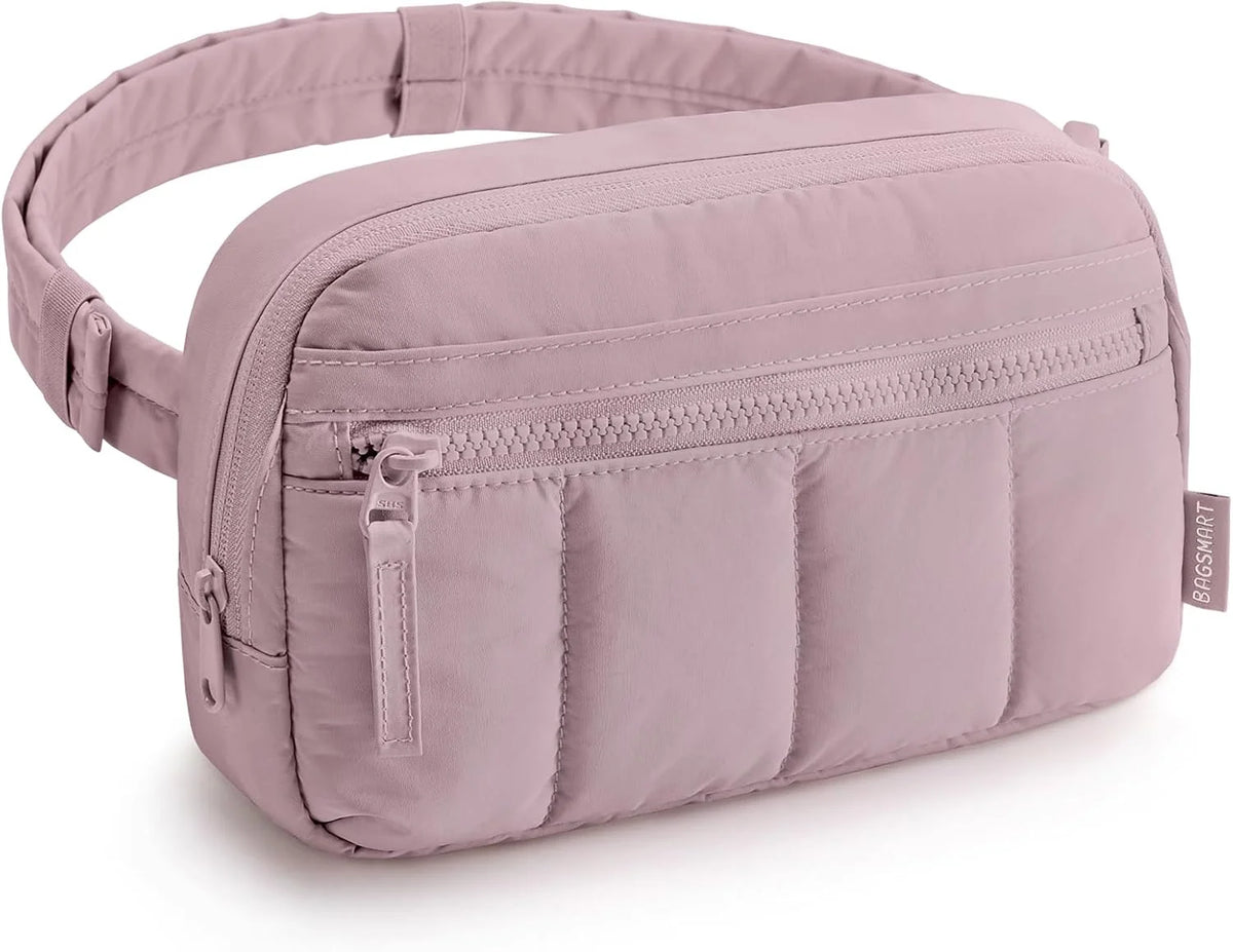 BAGSMART Fanny Packs for Women Cross Body, Quilted Puffy Belt Bag with Pockets, Fashion Waist Packs for Traveling Hiking Purple