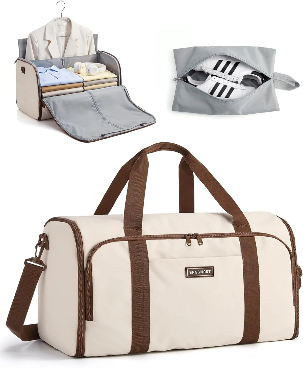 BAGSMART 2-in-1 Garment Duffle Bag with with Shoes Bag, White