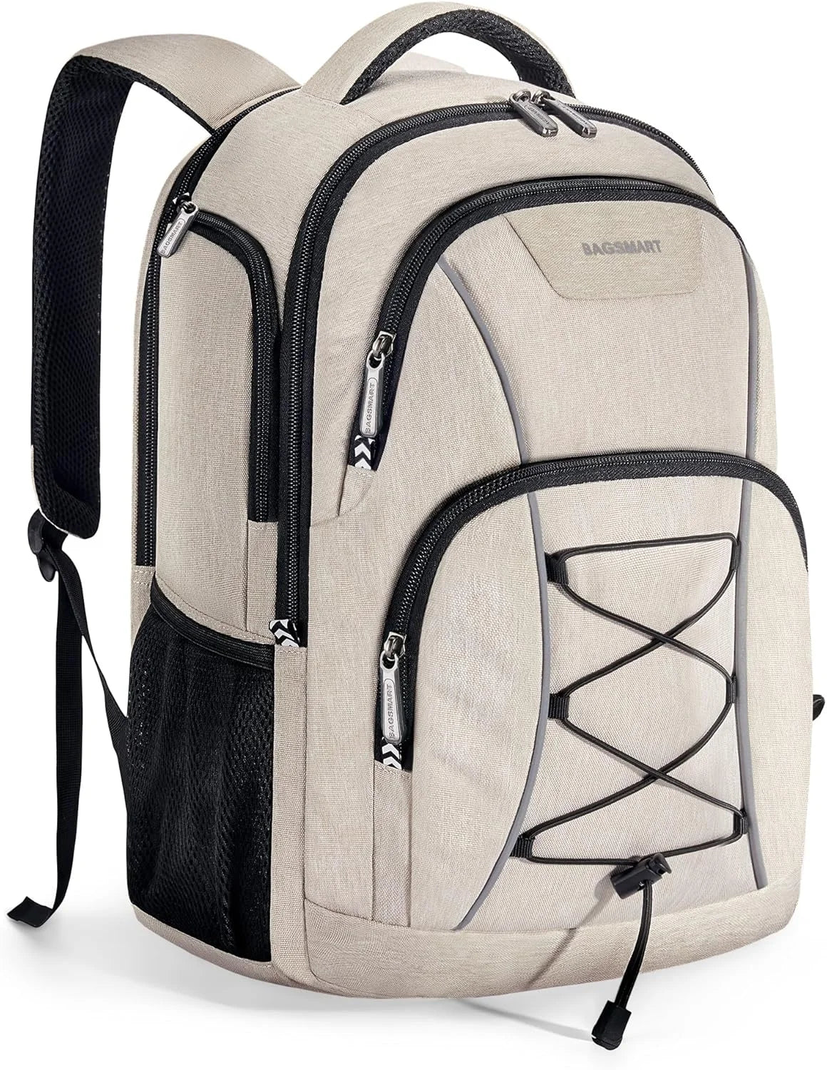 BAGSMART Unisex Laptop Backpack, 15.6-inch Anti-Theft, Water Resistant, with USB Charger Hole, Beige