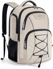 BAGSMART Unisex Laptop Backpack, 15.6-inch Anti-Theft, Water Resistant, with USB Charger Hole, Beige