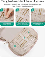 BAGSMART Travel Jewelry Case Jewelry Organizers and Storage Earings Holder Organizer for Women Necklace Holder Jewelry Rolls for Necklaces, Earrings, Bracelets-Pink