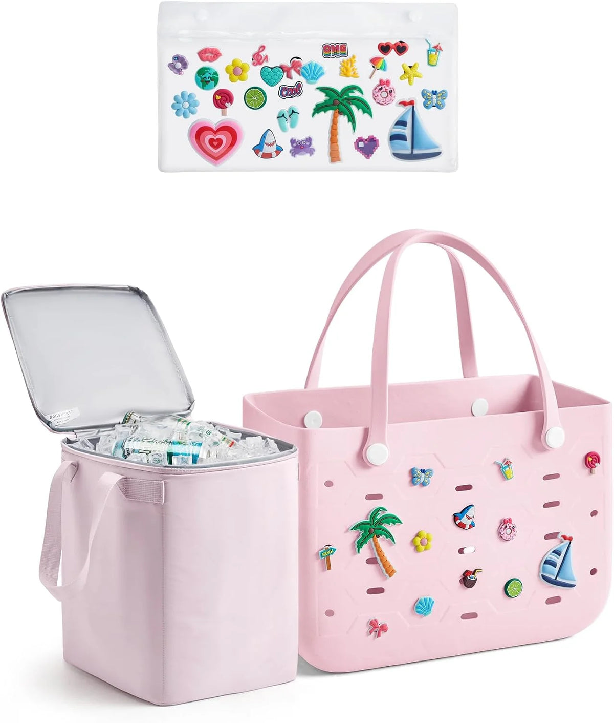 BAGSMART Beach Bag for Women, Water-resistant Rubber Tote Bag, Sandproof Vacation Essentials for Summer Swim Cruise Pool