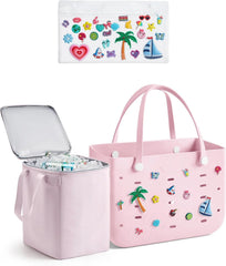 BAGSMART Beach Bag for Women, Water-resistant Rubber Tote Bag, Sandproof Vacation Essentials for Summer Swim Cruise Pool
