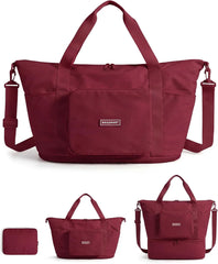 BAGSMART Foldable Travel Bag, 37L Expandable Personal Bag, Pomegranate Red