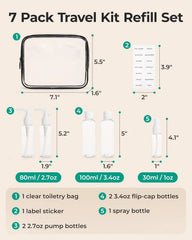 BAGSMART Clear Toiletry Bag with Refillable Travel Bottles Set, Black