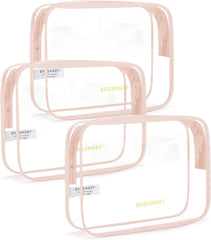 BAGSMART Clear Toiletry Bag 3-Pack TSA Approved Water-Repellent, Nude Pink